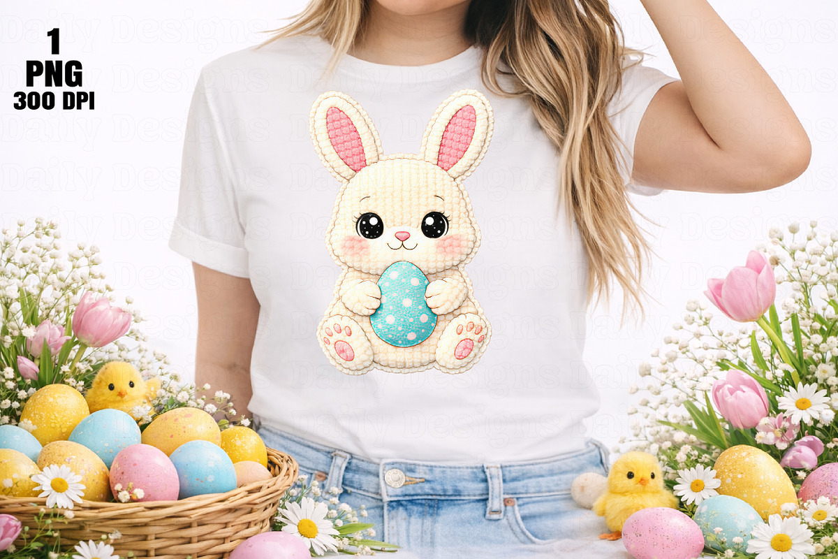 Cute Easter Bunny Holding Egg PNG, an Illustration by Daily.Designs (Photo 3 of 5)