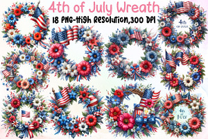Watercolor 4th of July Wreath Clipar, an Illustration by Sublimation Artist