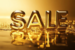 Golden Sale Banner with Glossy Liquid Effect, an Abstract Photo by Natalia Klenova's Shop