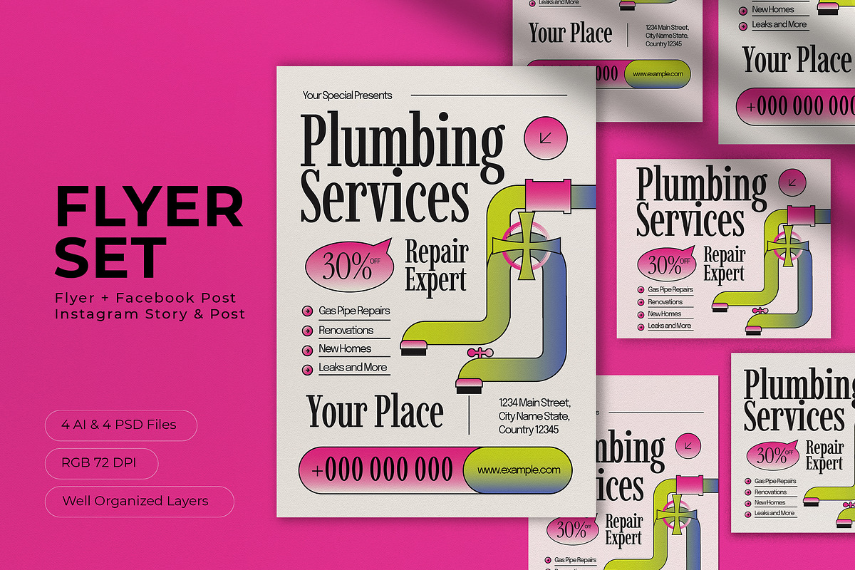 Colorful Y2K Plumbing Service Flyer, a Flyer Template by graphicook (Photo 2 of 4)