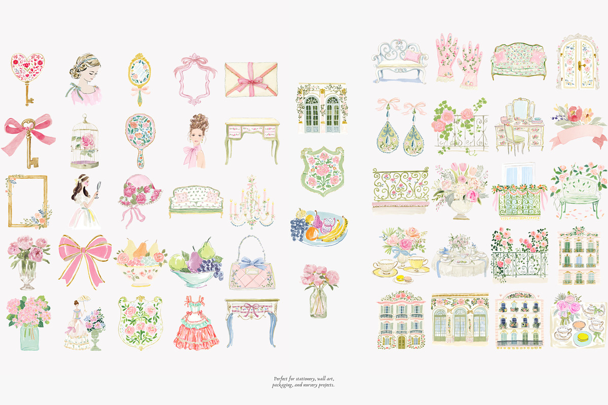 watercolor pastel rococo clipart set, a Decorative Illustration by Patishop Art (Photo 9 of 9)