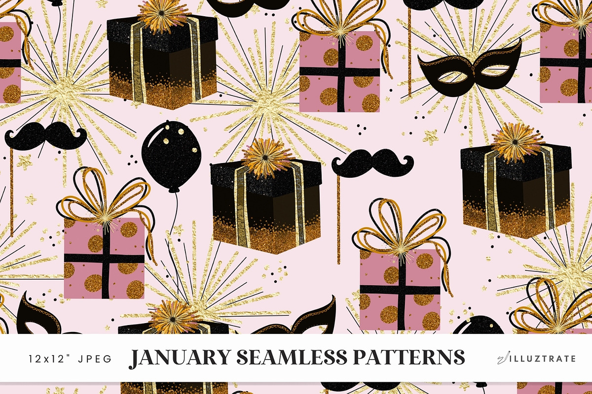 New Year Seamless Patterns, a Pattern Graphic by illuztrate (Photo 3 of 5)