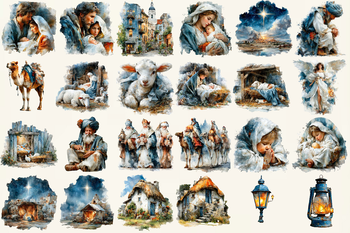 Watercolor Nativity Clipart, an Illustration by DreamCafeArt (Photo 2 of 6)