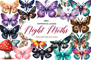 Watercolor  Night Moths Clipart, an Illustration by CreationArt (Thumbnail 1 of 6)