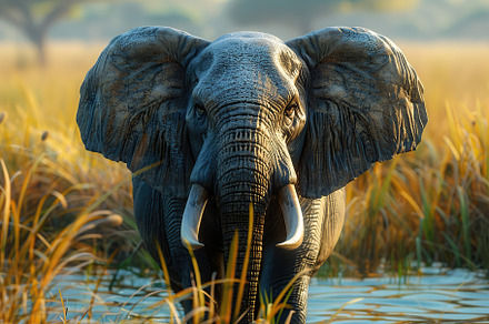 Elephant in the wildlife of Africa, standing in the water, an Animal Photo by AlyaAnd