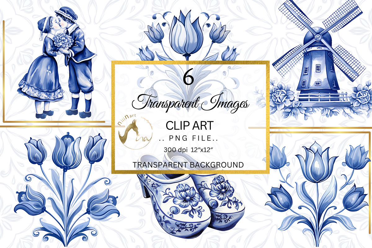 Traditional Dutch Blue Tiles Bundle, an Illustration by NiiiNArt