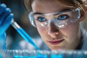 Female Scientist Working in Lab Usin, a Photo by Pixeness Studio