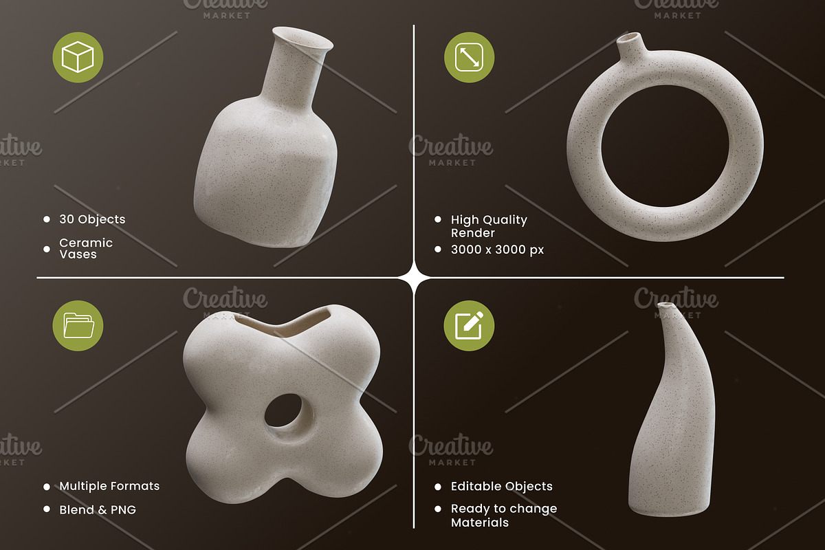 Ceramic Vases 3D Icons, an Object 3D Model by Azam Creative (Photo 2 of 5)