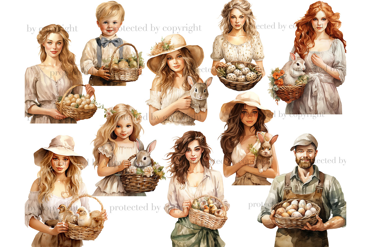 Rustic Easter Clipart | Easter Girls, a Person Illustration by GlamArtZhanna (Photo 3 of 4)