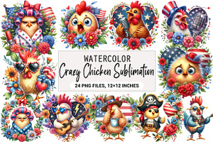 Crazy Chicken Sublimation Clipart, an Illustration by DreamArtGraphic