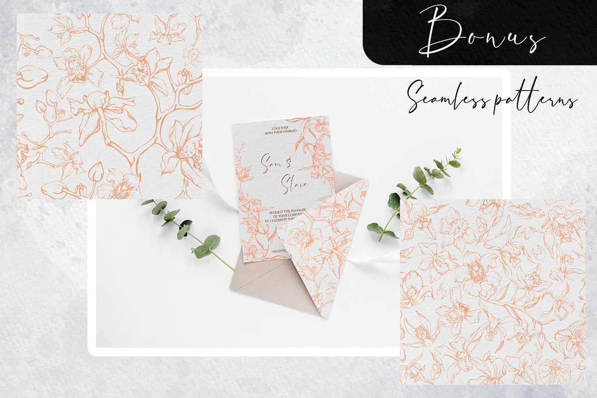 Peach fuzz wedding: Tropical orchids, a Stationery Template by MsFlaffy (Photo 8 of 8)
