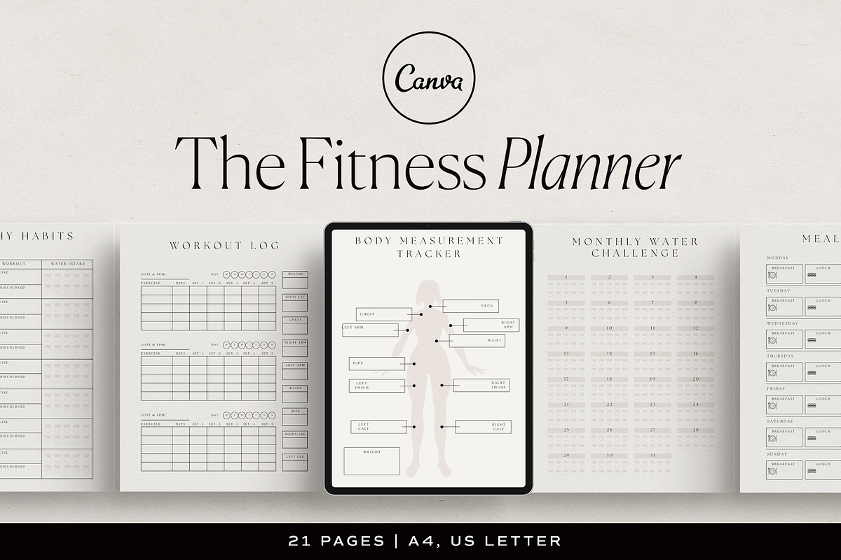 Fitness Planner Canva Template, a Presentation Template by HelloKarla (Photo 1 of 6)