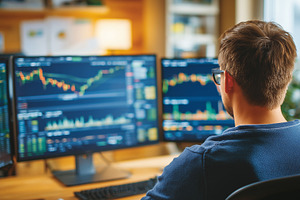 Man with glasses analyzes stock, a Business Photo by MistyDay