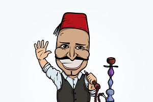 Turkish man with hookah waving hand