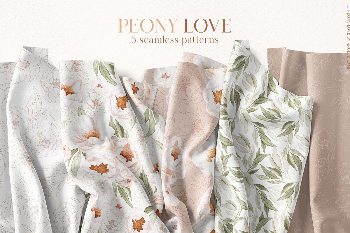 Peony Love watercolor patterns, an Illustration by Angele Kamp (Photo 8 of 10)