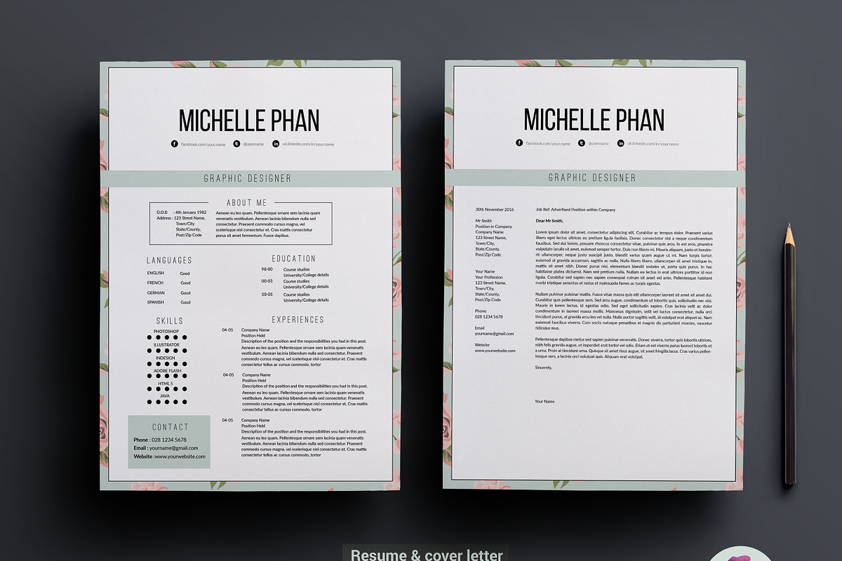 Elegant , floral CV template, a Resume Template by Chic templates (Photo 2 of 4)