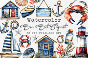 Watercolor sea set Clipart, an Illustration by Libby Wishes (Thumbnail 1 of 7)