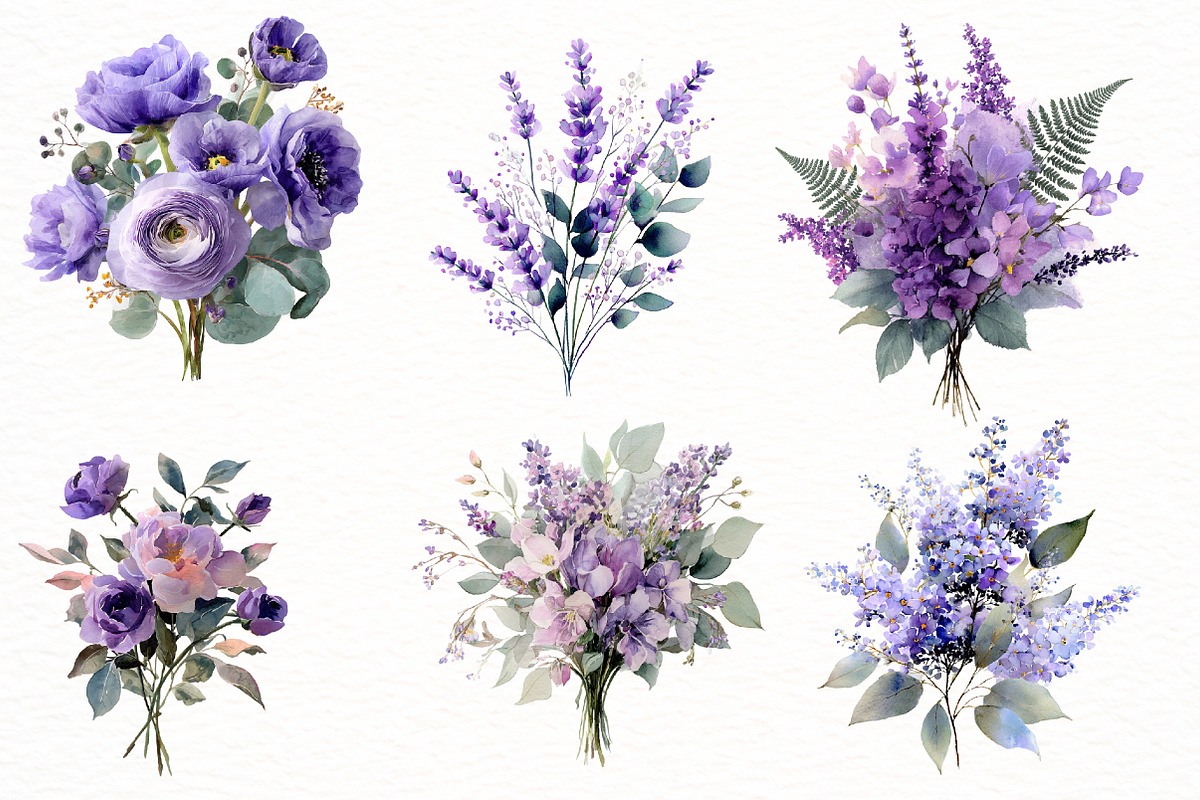Watercolor Lavender & Purple Flowers, an Illustration by Designworld (Photo 5 of 5)