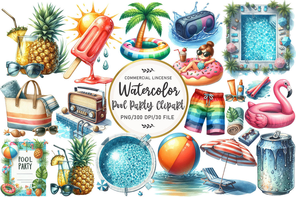 Summer Pool Party Clipart, an Illustration by OK Design (Photo 1 of 5)