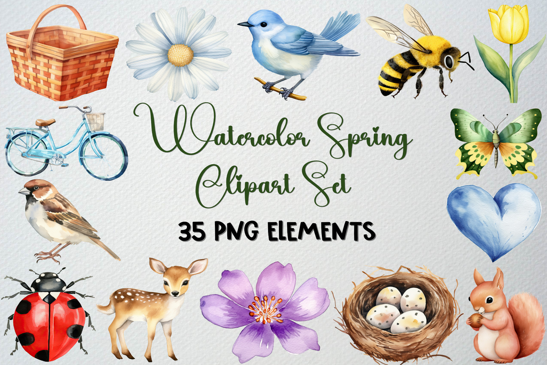 Watercolor Spring Clipart Set