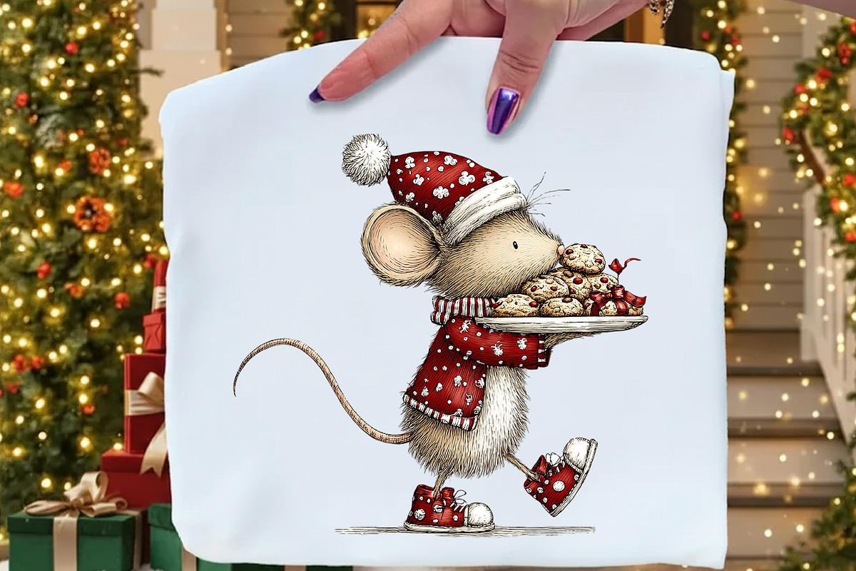 Whimsical Christmas Mouse Clipart, an Illustration by Craft Nest (Photo 4 of 10)