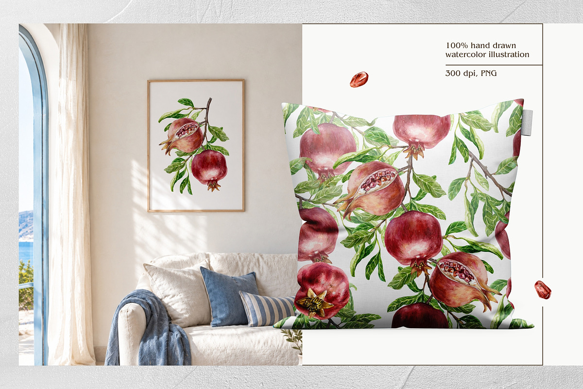 Pomegranates Watercolor collection, a Food Illustration by Farida Bik (Photo 2 of 15)