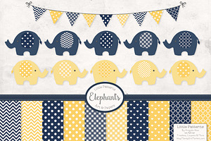 Navy and Yellow Elephant Clipart, an Illustration by Amanda Ilkov