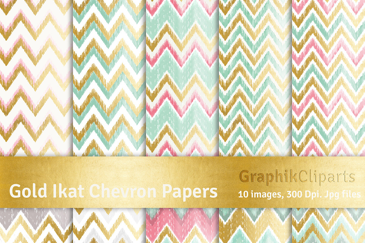 Gold Ikat Chevron Digital Papers, a Texture Graphic by Chus Moreno Studio (Photo 2 of 4)