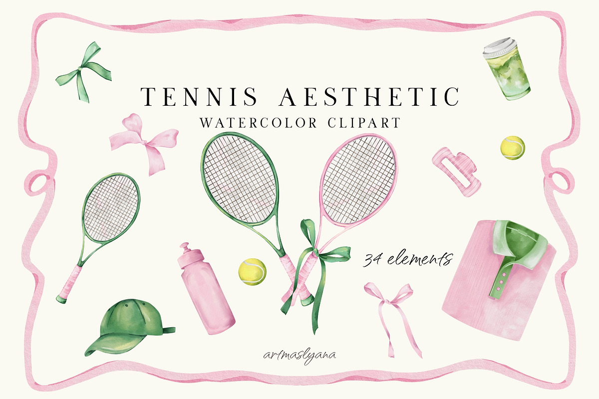 Tennis Aesthetic Collection, a Sport Illustration by ArtMaslyana (Photo 1 of 7)