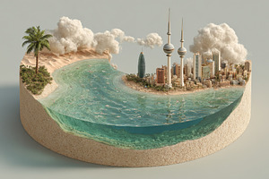 Kuwait Cityscape Beach Cross Section, a Photo by Pixeness Studio