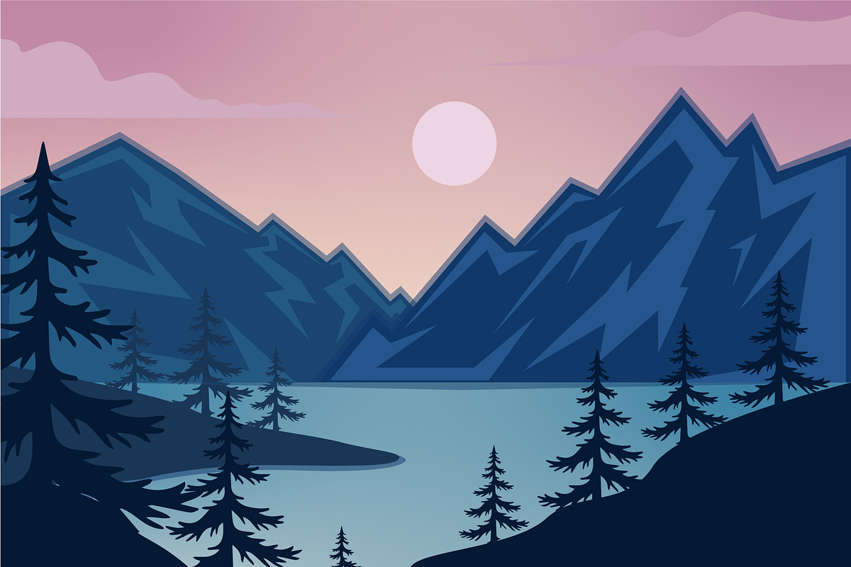 mountain and lake landscaped vector, a Decorative Illustration by zyxroun shop