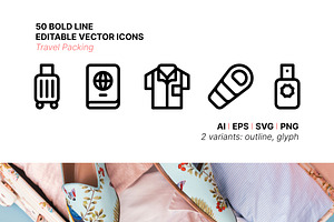 50 Travel Packing Icons