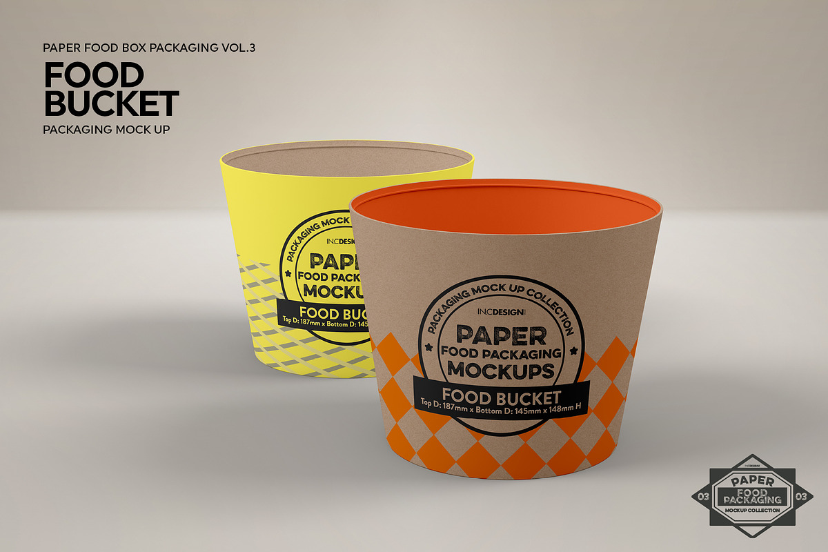 Paper Food Bucket Packaging Mockup, a Cups & Container Mockup by INCDesign