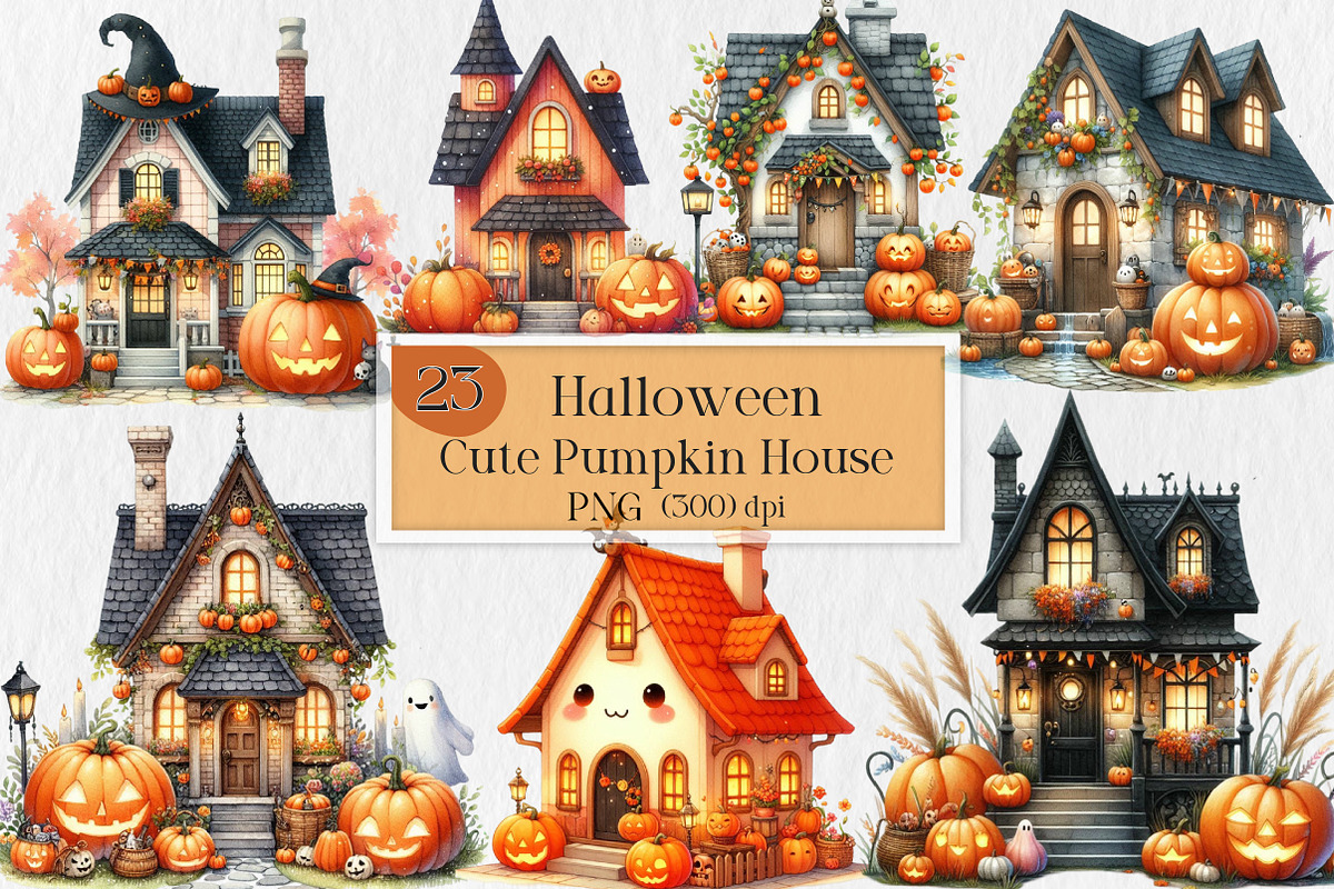 Halloween Cute Pumpkin House, an Illustration by Creative Art (Photo 1 of 4)
