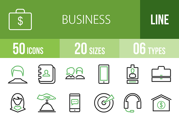 50 Business Line Green Black Icons