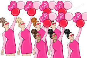 Galentine's Day Girls Clipart