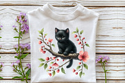 Watercolor Floral Black Cat Clipart, an Illustration by Rose Art (Thumbnail 5 of 8)