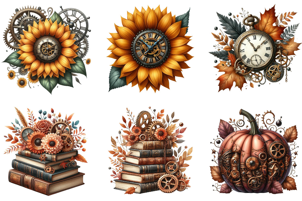 Watercolor Steampunk Autumn Clipart, a Seasonal Illustration by DreamArtGraphic (Photo 7 of 7)