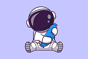 Cute Astronaut Holding Pilow Cartoon