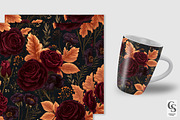 Gothic Fall Floral Seamless Pattern, a Pattern Graphic by Creative Store (Thumbnail 3 of 5)