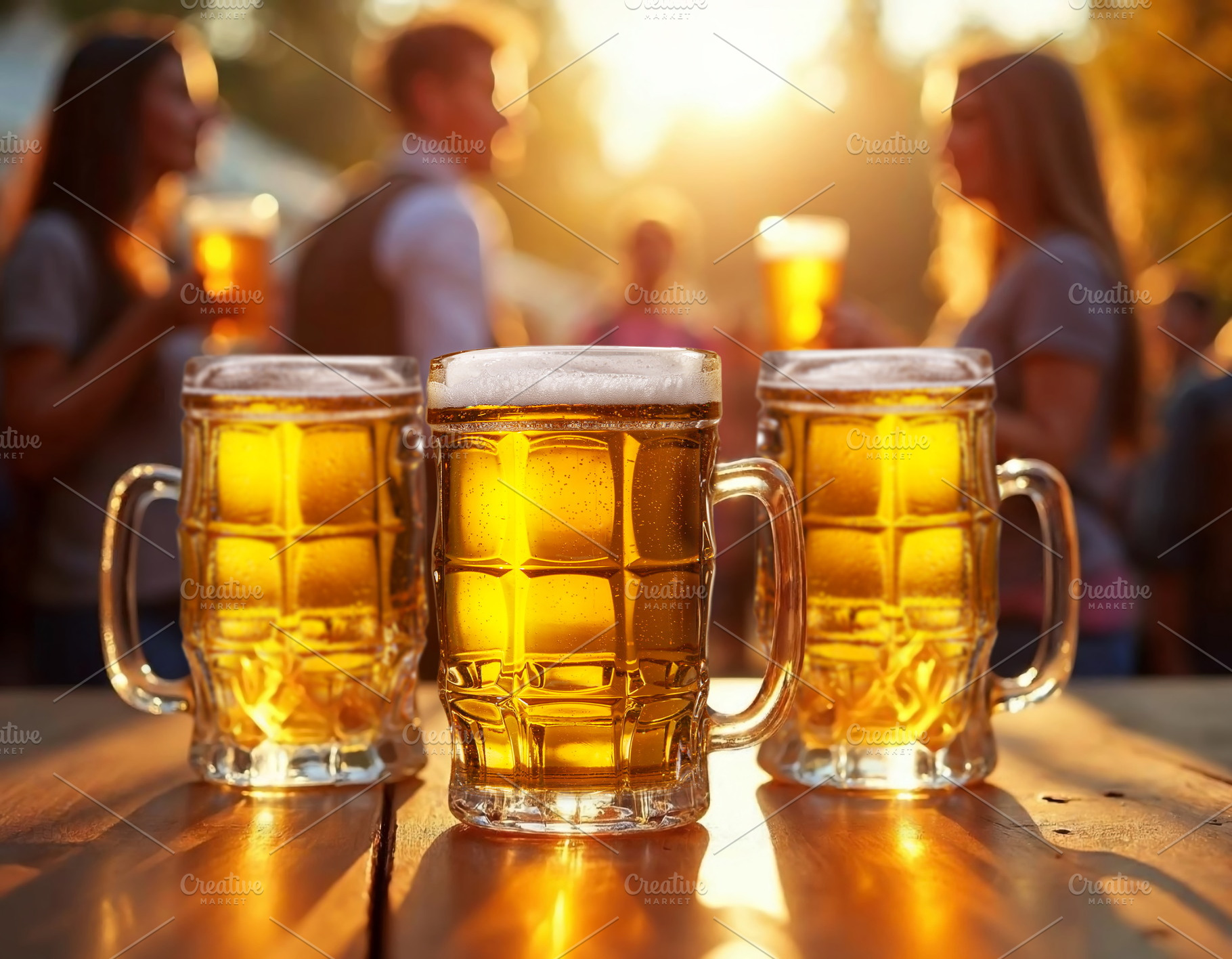Beer mugs in the rays of the setting, a Food & Drink Photo by Volff