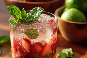Refreshing Strawberry Mint Cocktail, a Photo by Pixeness Studio