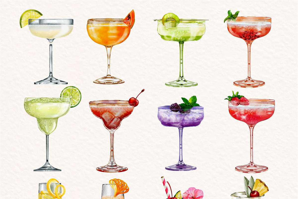 Watercolor Cocktails Illustration, a Food Illustration by ArtbyHien (Photo 2 of 6)