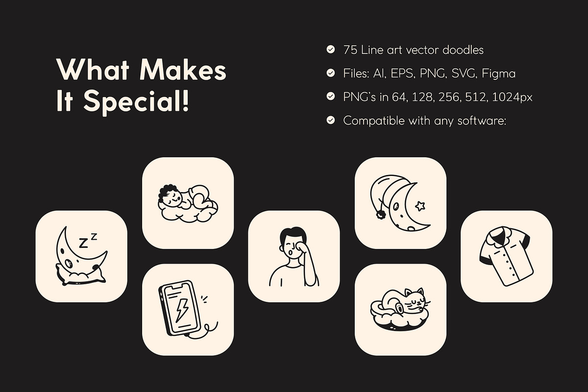Sleep Doodle Icon Set, an Outline Icon by Vectors Market (Photo 2 of 8)