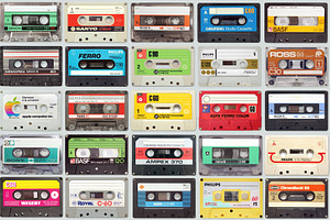 Vintage audio tape cassettes featuring cassette, audio, and record, a Technology Photo by BOOCYS