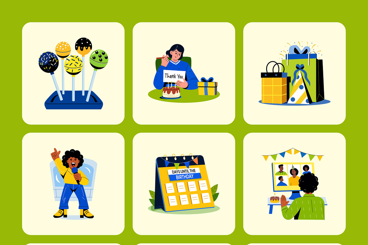 Happy Birthday Illustration Set, a Decorative Illustration by Prosymbols (Photo 8 of 10)