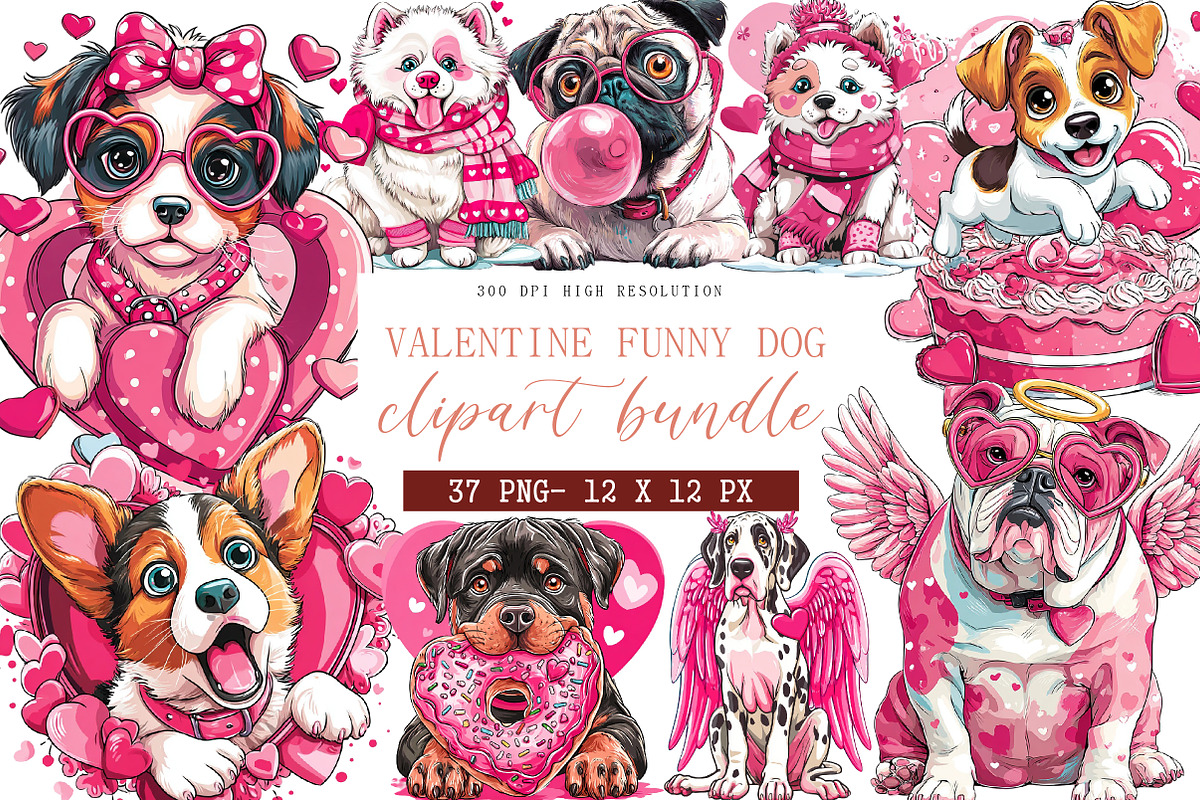 Valentine Funny Dog Clipart, an Illustration by DreamArtGraphic (Photo 1 of 4)