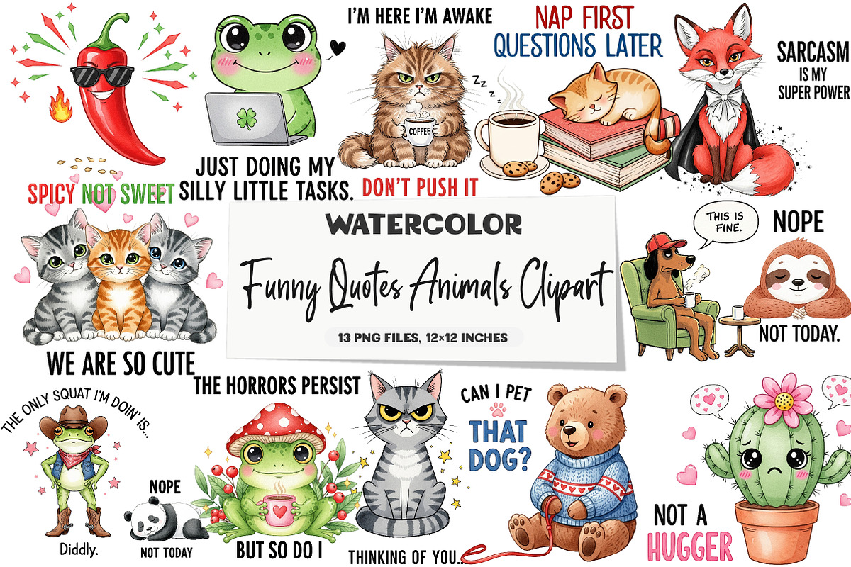 Funny Quotes Animals Clipart, an Illustration by DreamArtGraphic (Photo 1 of 4)