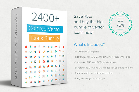 2400 Colored Vector Icons Bundle