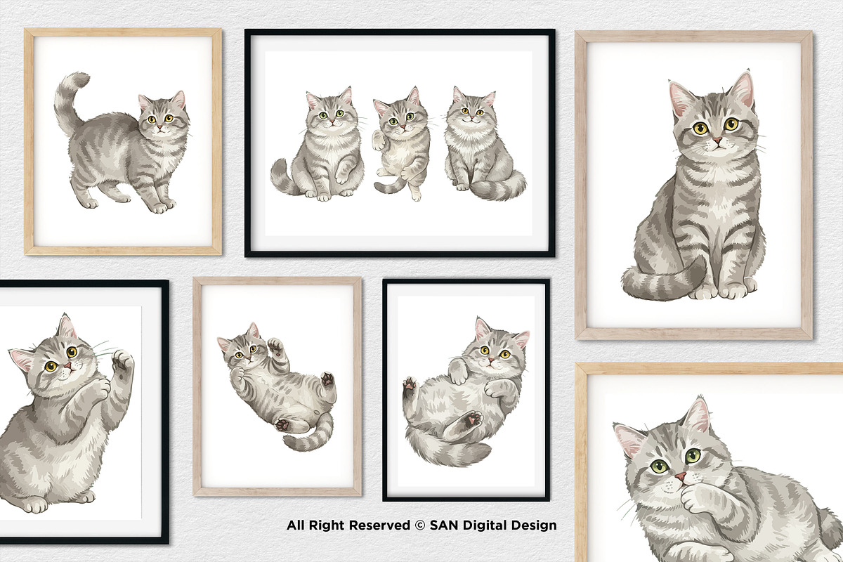 15 Bundle Watercolor Grey Cats Pet, an Animal Illustration by Morspective (Photo 4 of 15)